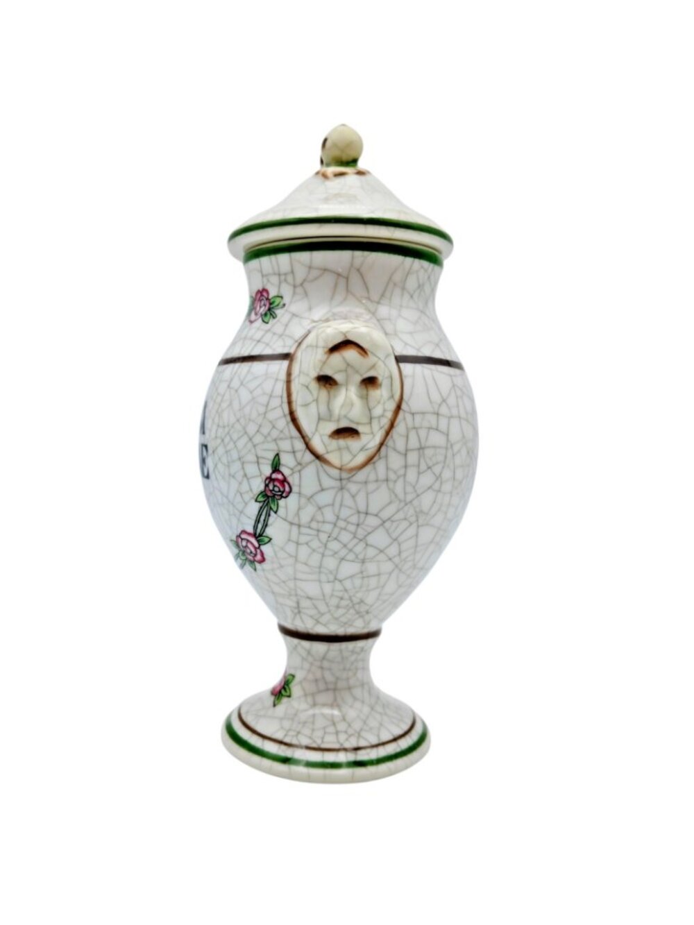 Herr Faience Aqua Rosae Apothecary Jar Crackle Glaze Ceramic 7.5" - Picture 5 of 9